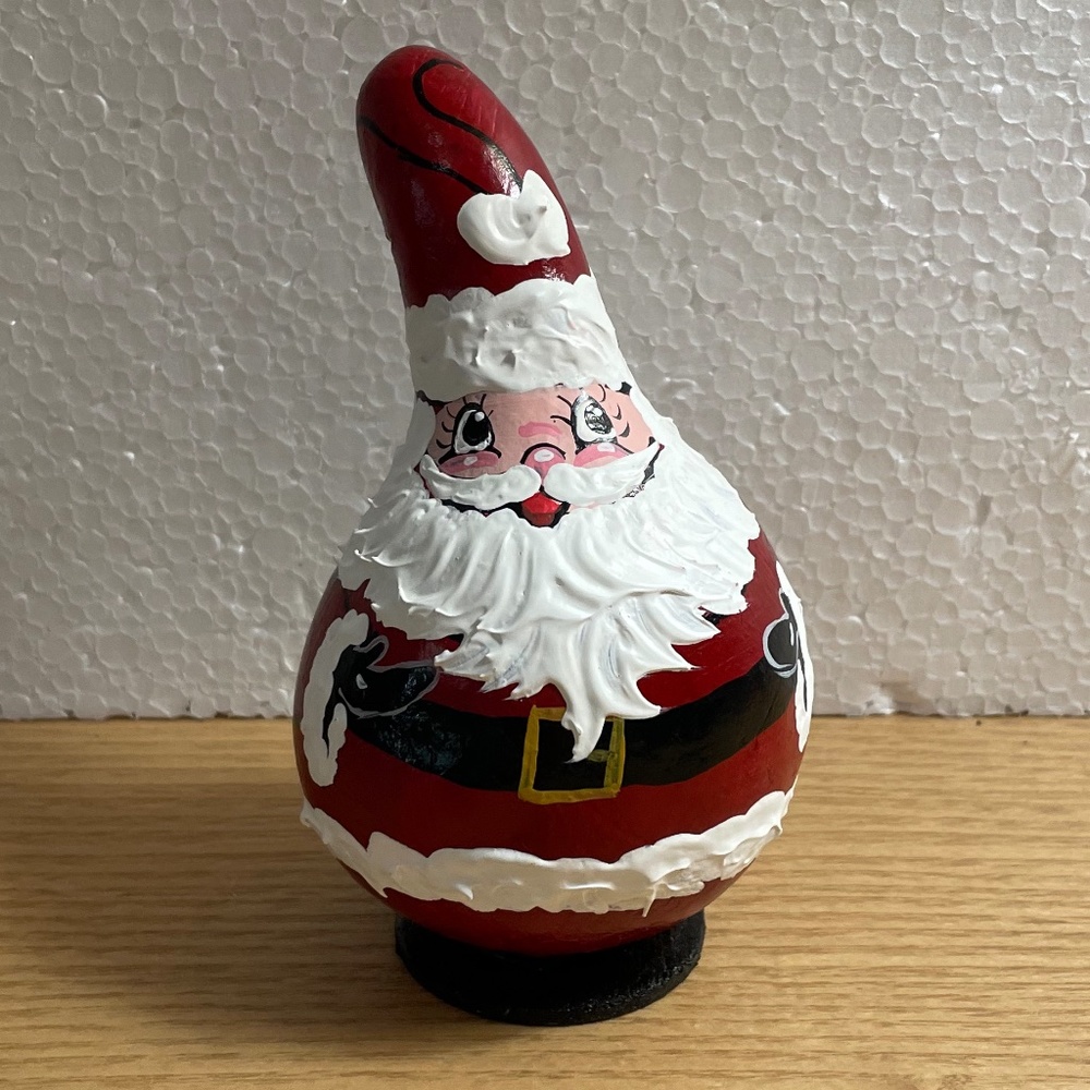 Santa Claus Gourd 6" Standing Hand Painted Christmas Red & White Textured Cute!